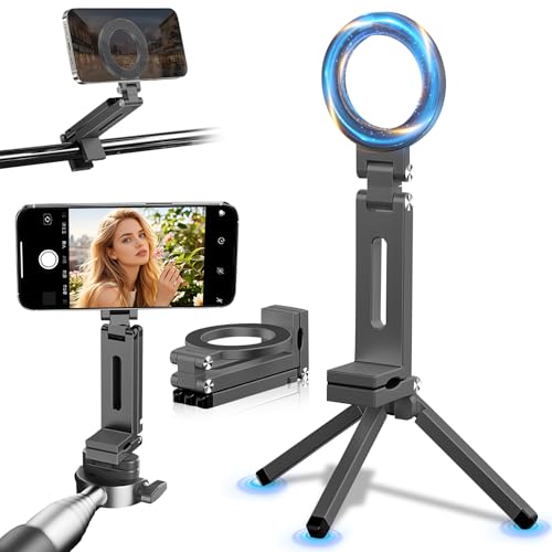 Magnetic Phone Tripod Stand,Tripods Mount Foldable,Magnetic Tripod Selfie Stick,Upgrade Mini Cell Phone Tripods Mount Handle Smartphone Desk Stand for Video Recording Travel,PhoneStand (Gray)