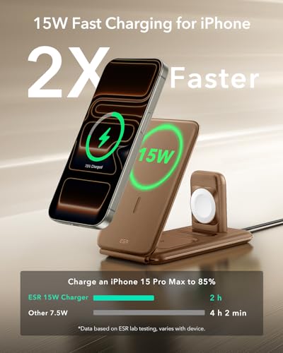 ESR 3 in 1 Wireless Charging Station, for Magsafe Charger Stand - color: Brown