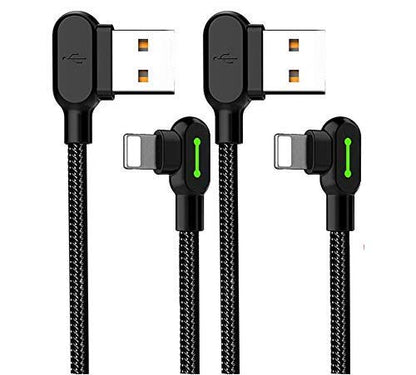 mcdodo USB 90 Degree Right Angle Elbow Design Game LEDCable Nylon Braided Sync ChargeDouble Size USB Data 6FT/1.8M Cable Compatible with iPhone 14/13/12/11 Pro Max (Black 6FT (iPhone))