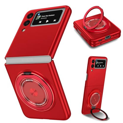 Magnetic Case for Samsung Galaxy Z Flip 3, [Compatible with MagSafe] Military Grade Shockproof Slim fit Samsung Z Flip 3 Phone Case with Magnetic Ring Kickstand, Red - color: Red, size: Samsung Galaxy Z Flip 3