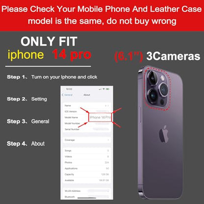 Leather Case Compatible with iPhone 14 Pro Wallet 6.1" Brown | Genuine Leather 2-in-1 Magnetic Detachable Shockproof Case,Flip Folio Cover with Card Slot, RFID Blocking Brown - color: Brown, size: 6.1"-14 pro