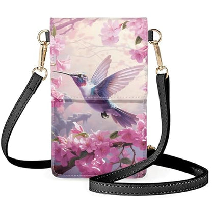WELLFLYHOM Mini Touchscreen Crossbody Phone Bags for Women with Card Slots Shoulder Bag Purse Leather - color: 1 Hummingbird Pink