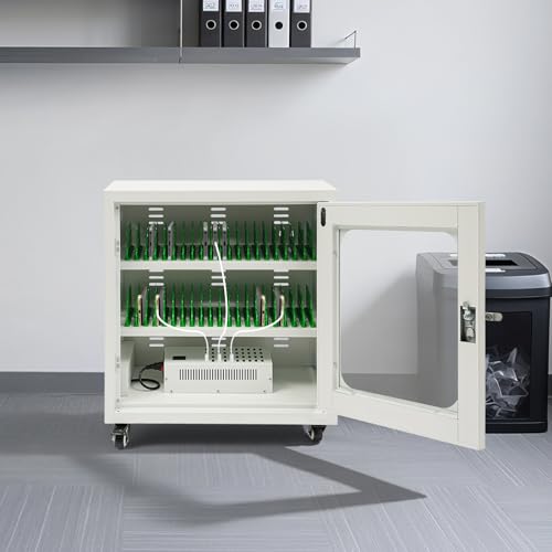 40-Device Charging Station, Charging Cabinet for Cellphones, Rechargeable Cellphone Locker Storage Charging Station, USB Cell Phone Charging Cart with Cable Management & Lock - color: White-40 Slots