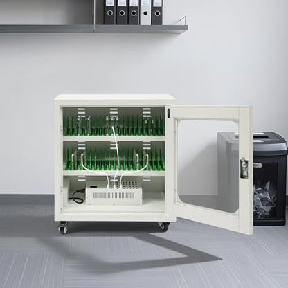 40-Device Charging Station, Charging Cabinet for Cellphones, Rechargeable Cellphone Locker Storage Charging Station, USB Cell Phone Charging Cart with Cable Management & Lock - color: White-40 Slots
