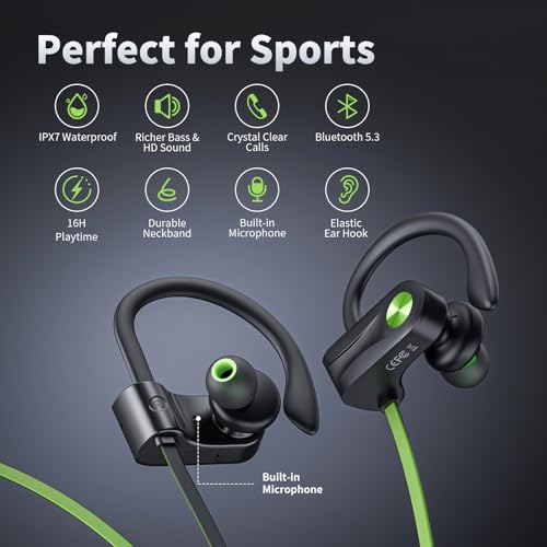 JOYWISE Bluetooth Headphones, Wireless Earbuds with 16 Hrs Playtime for Gym - color: Green
