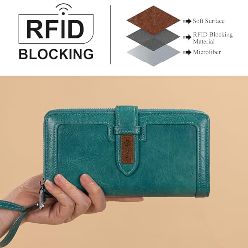 X Wrangler Women's Wallets Bifold Wristlet Wallets for Women Large Capacity Credit Card Wallet with ID Window - color: Turquoise