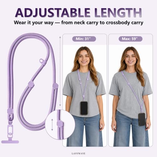 Adjustable Crossbody Phone Lanyard, Braided Cord with Tether Tab - color: Purple