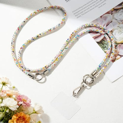 WOZEAH Crystal Cell Phone Lanyard Crossbody Strap for Women, Beaded Phone Strap for Cellphone Case with Tether Tab - color: Multicolor Crystal