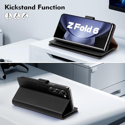 Shieldtop Compatible with Samsung Galaxy Z Fold 6 Wallet Case with Card Holder,Women Man RFID Blocking PU Leather Flip Shockproof Protective Cover Credit Card Holder Slots Kickstand,Black - color: Black, size: Samsung Galaxy Z Fold 6