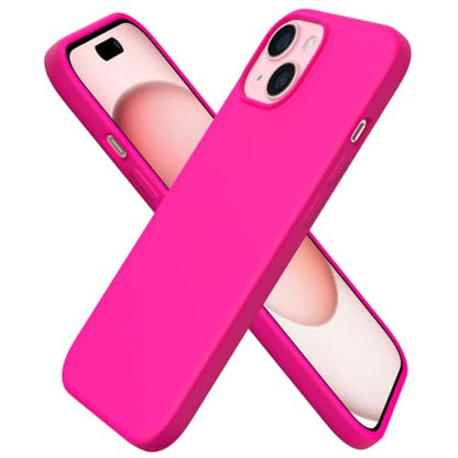 ORNARTO Compatible with iPhone 15 Case 6.1, Slim Liquid Silicone 3 Layers Full Covered Soft Gel Rubber Phone Case, Anti-Scratch Shockproof Protective Cover 6.1 Inch, Hot Pink - color: Hot Pink
