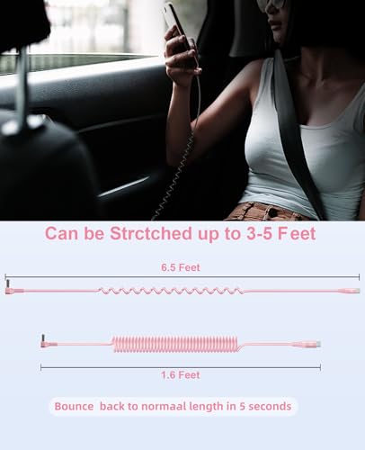 USB C Cable 90 Degree, 2Pack 6FT Coiled USB A to USB C Cable for Car-Pink - color: Pink, size: 6FT