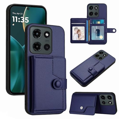for Moto G 5G 2025 Back RFID Blocking Wallet Case, Blue | PU leather, TPU interior, 5 card slots, cash/photo pocket, magnetic clasp, kickstand, 2-layer shockproof, scratch resistant - color: Blue