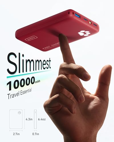 INIU 10000mAh 45W Fast Charging Portable Charger, Smaller Travel Power Bank - color: Red