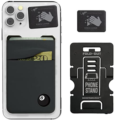 Gecko Travel Tech Double Pocket - Adhesive Card Holder - Cell Phone Pouch - Stick on Spandex Pocket - Carry Credit Cards and Cash (8 BALL) - color: 8 BALL