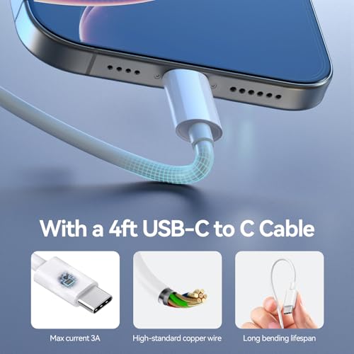 Bwine 65W GaN USB C Charger, 3-Port Fast Wall Charging Block - color: Off White & Orange