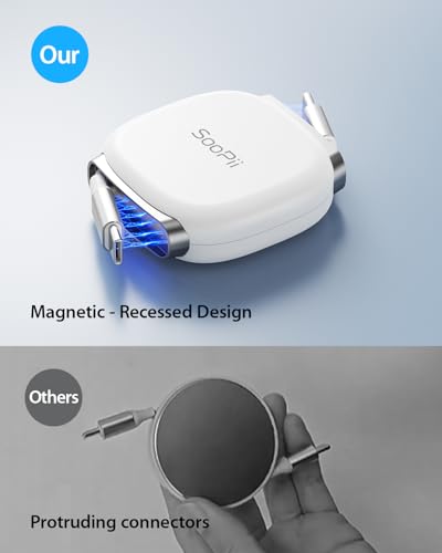 SOOPII 240W Retractable USB C Cable with Mag Snap Storage (2Pack 3.3FT) - color: White, size: 3.3FT-2Pack