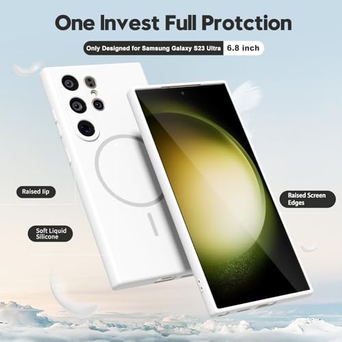 oakxco for Samsung Galaxy S23 Ultra Case Silicone Mag Safe, Magnetic Slim Thin Phone Case Compatible with Magsafe, Women Girls Cute Girly Aesthetic Soft Rubber Gel Safecase with Camera Cover, White - color: White, size: S23 Ultra