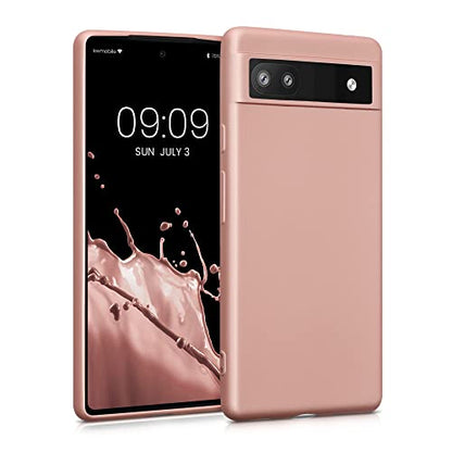 kwmobile Case Compatible with Google Pixel 6a Case - Soft Slim Metallic TPU Silicone Cover - Metallic Rose Gold - color: metallic rose gold