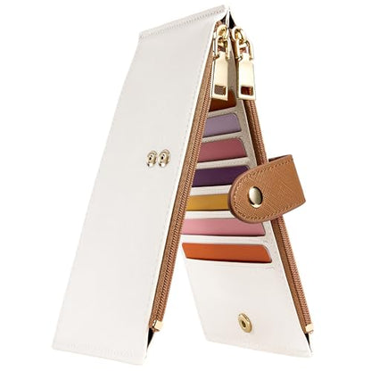 Travelambo RFID Wallet Women Bifold Multi Card Wallet Case with Zipper Pocke Credit Card Holder for Women - color: Beige & Deep Brown
