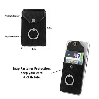 Self Adhesive Phone Card Wallet with Ring Stand Flip Cover, Polyester Black - color: Polyester Black