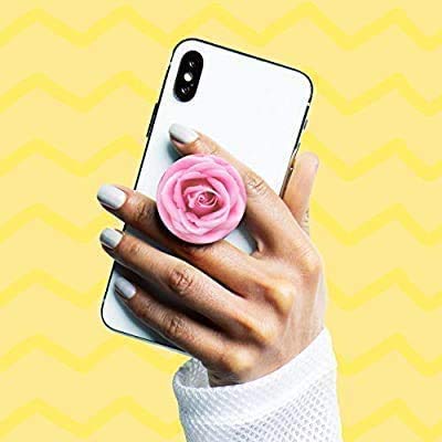 Universal Collapsible Phone Grip & Stand Holder - 360° Rotating Foldable Sticker Mount for iPhone Android Smartphones Tablets 4 Pack - Rose Gold Pink Black Flowers