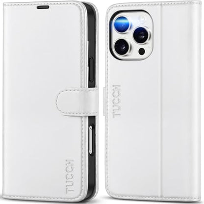 TUCCH Wallet Case for iPhone 16 Pro Max (6.9") 2024, 4 Card Slots, White | RFID Blocking, Viewing Stand, Shockproof TPU Shell, PU Leather, Magnetic Closure, Protective Folio Flip Cover - color: White