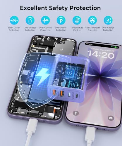 2 Pack 40W Fast USB C Charger Block, 4-Port PD Power Adapter Wall Charger - color: 40W 2Pack Orchid Purple