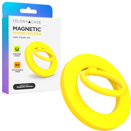 FELONY CASE - Neon Yellow MagSafe Ring Grip and Stand - Version 2.0 - Improved Stronger Magnet, Magnetic Phone Ring Holder for MagSafe Compatible iPhone 17, 16, 15, 14, 13,12, Pro Max- Drop Protection - color: Neon Yellow