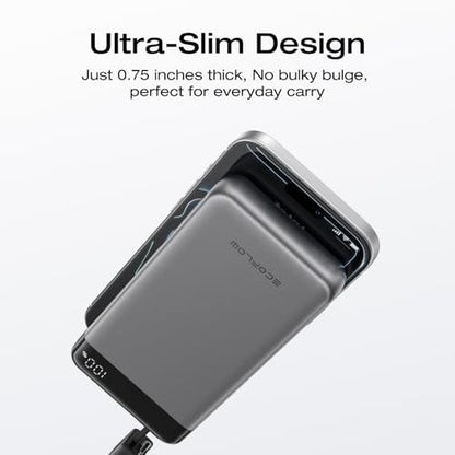 EF ECOFLOW Rapid 20000mAh Power Bank, 45W Max Fast Charging,Portable Phone Charger Built in USB C Cable and USB-C&A Port Digital Display Battery Bank for iPhone 17/16/15 Series, Samsung S23 ipad 11 - color: Black