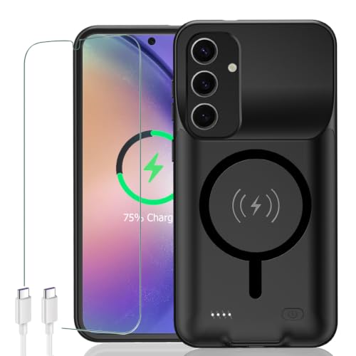 Battery Case for Galaxy A54,Upgraded 12000mAh Rechargeable Portable Extended Battery Pack Supported Qi Wireless Charging Case Compatible with Galaxy A54(6.4 inches) Charging Case-Black - size: Galaxy A54
