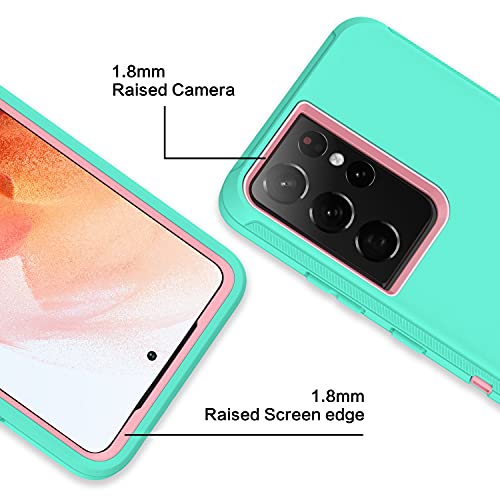 MXX Case Compatible with Galaxy S21 Ultra Case, 3-Layer Super Full Heavy Duty Body Bumper Cover/Shock Protection/Dust Proof, Designed for Samsung Galaxy S21 Ultra 5G 6.8 Inch 2021 (Aqua/Light Pink) - color: Aqua/light Pink