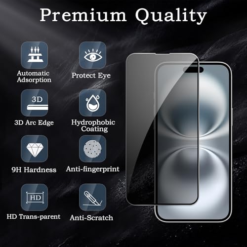[2+2 Pack] Privacy Screen Protector for iPhone 16, Anti-Spy Shatterproof Tempered Glass with Camera Lens Tempered Glass 9H Hardness Bubble Free Anti-Glare Case Friendly