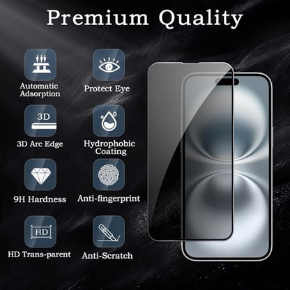 [2+2 Pack] Privacy Screen Protector for iPhone 16, Anti-Spy Shatterproof Tempered Glass with Camera Lens Tempered Glass 9H Hardness Bubble Free Anti-Glare Case Friendly