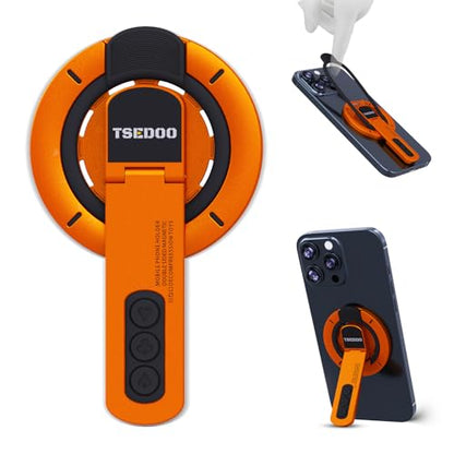 3-in-1 Magnetic Phone Grip Stand with 360° Roration Angle Adjustment, Silicone Finger Ring & Fidget Toy Design, Gym Dual-Sided Magnetic Phone Kickstand for All Phones - color: Orange