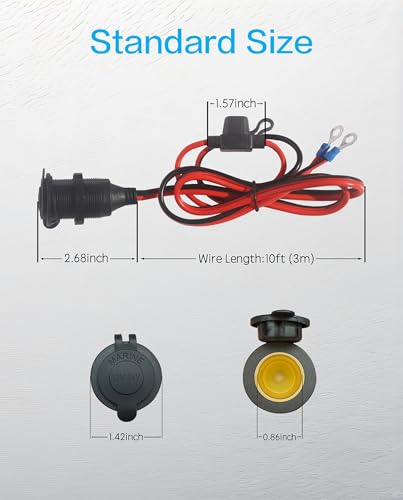 10FT 13AWG 12V Waterproof Cigarette Lighter Socket Power Outlet - size: 10FT(3m)