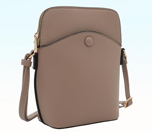 Small Crossbody Bag with Gold Hardware, Mini Shoulder Purse with Adjustable Strap - color: Taupe
