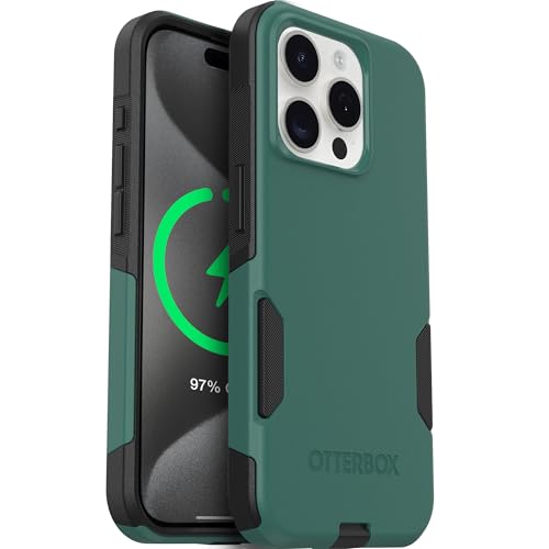 OtterBox iPhone 15 Pro Max Commuter Series MagSafe Case - Green & Black | 3X MIL Drop Protection - Dual-Layer Shockproof Design - Pocket-Friendly - Raised Edges - Port Covers - color: Green/Black