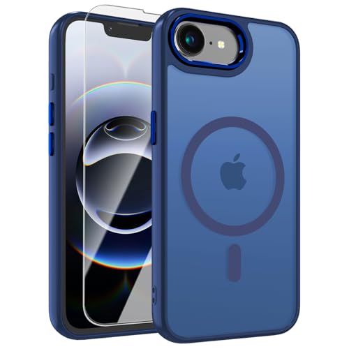 WRJ Magnetic Matte Case for iPhone 16e with Screen Protector,Blue | Compatible with Magsafe,Military Grade Drop Protection,Slim Translucent Anti-Fingerprints Shockproof Protective Phone Case - color: Blue, size: For Iphone 16e 6.1 Inch