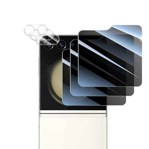 Privacy Screen & Camera Lens Protector for Samsung Galaxy Z Flip5, Double Shatterproof Anti-Spy Tempered Glass, Private Black Protection, 9H Hardness Anti-Scratch Case-Friendly, 3 Pack Each - color: Flip5 Black