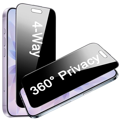 2 Pack 4 Way 360 Degree Privacy Screen Protector for iPhone 16 Pro/iPhone 17, 4 Directions Horizontal and Vertical All Around Anti Spy Tempered Glass Film, Face ID Sensitive - size: for iPhone 16 Pro/17 6.3"