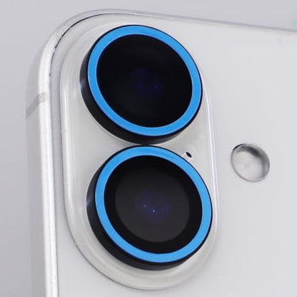 Luminous Camera Lens Protector for iPhone 17 Metal Ring Tempered Glass Glow in The Dark Lens Cover (2PCS) (Blue, for iPhone 17) - color: Blue