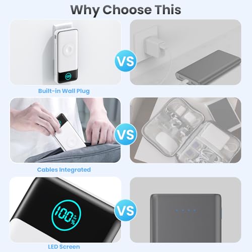 Portable Charger for iPhone with Built-in Cables and AC Wall Plug,26800mah Fast Charging USB C Power Bank,25W PD Travel Essential Battery Pack for iPhone 17/16/15/14/13,Galaxy,Apple Watch (White) - color: White