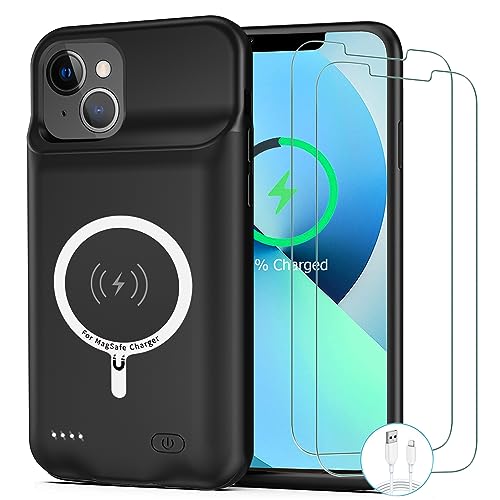 Battery Case for iPhone 13, [10000mAh] Enhanced Rechargeable Portable Protective Qi Wireless Charger Case Battery Pack Support CarPlay Wireless Charging Cover Compatible with iPhone 13(6.1 inch)-Black - size: iPhone 13