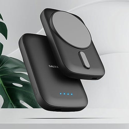 Galvanox Magnetic Power Bank for Samsung Phones (15W) Wireless Charging Battery Pack for Android, Galaxy S24 S25 Plus, S26 Ultra (Compatible with MagSafe Case Required) 5000mAh Portable Charger, Black