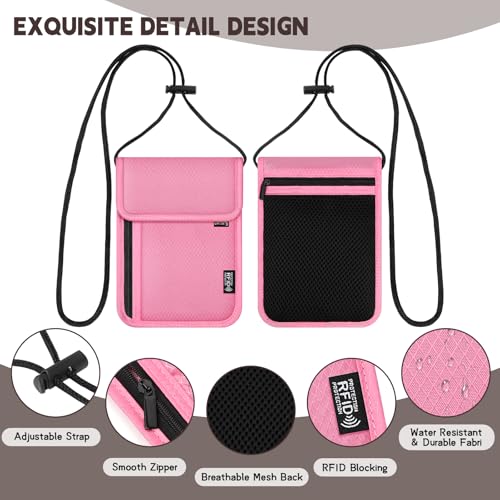 Likesing 5.5" L x 7.9" W Travel Neck Wallet, RFID Passport Holder(Pink) - color: Pink