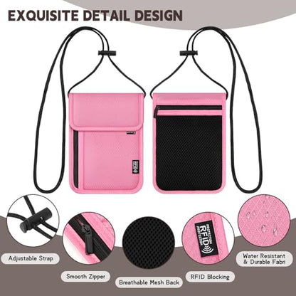 Likesing 5.5" L x 7.9" W Travel Neck Wallet, RFID Passport Holder(Pink) - color: Pink
