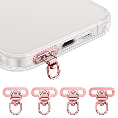 saxsion Side-Mount Phone Tether Tab, Metal Lanyard Patch, 360° Swivel Clip, 304 Stainless Steel, Won't Block Charging Port - color: Rose Gold*4