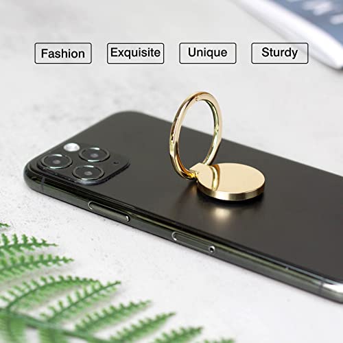 [2 Pack] Round Ultra-thin Cell Phone Ring Holder Stand,360 Degree Rotation and 180 Degree Adjustable Finger Ring Kickstand with Polished Metal Phone Grip (Gold)