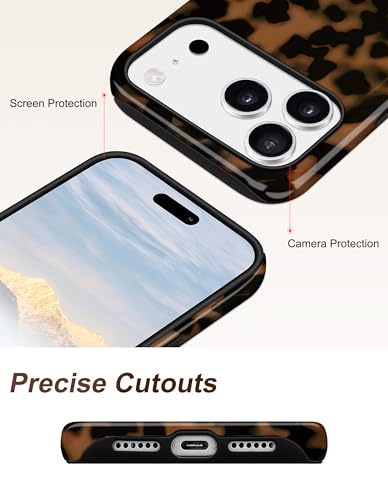 Jusy Magnetic Brown Tortoise Shell Phone Case for iPhone 16 Pro Max,Black | Compatible with MagSafe,Cute Aesthetic Cheetah Leopard Design,TPU and PC Protective Shockproof Cover - color: Black
