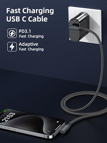 240W USB C to USB C Cable 10FT,Right Angle PD 3.1 Type C to C 5A Fast Charging Cable for MacBook Pro/Air,iPad Pro/Air/Mini,iPhone15/15Pro/15Plus/15ProMax,Samsung S24/S23/S22,Surface Book2,Pixel - style: Dual 90° Right Angle